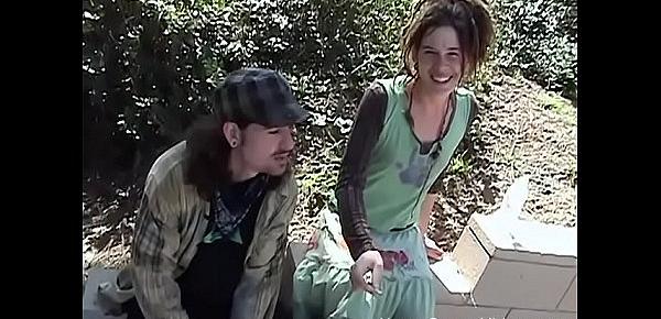  Homeless hippie couple fucking for cash in public